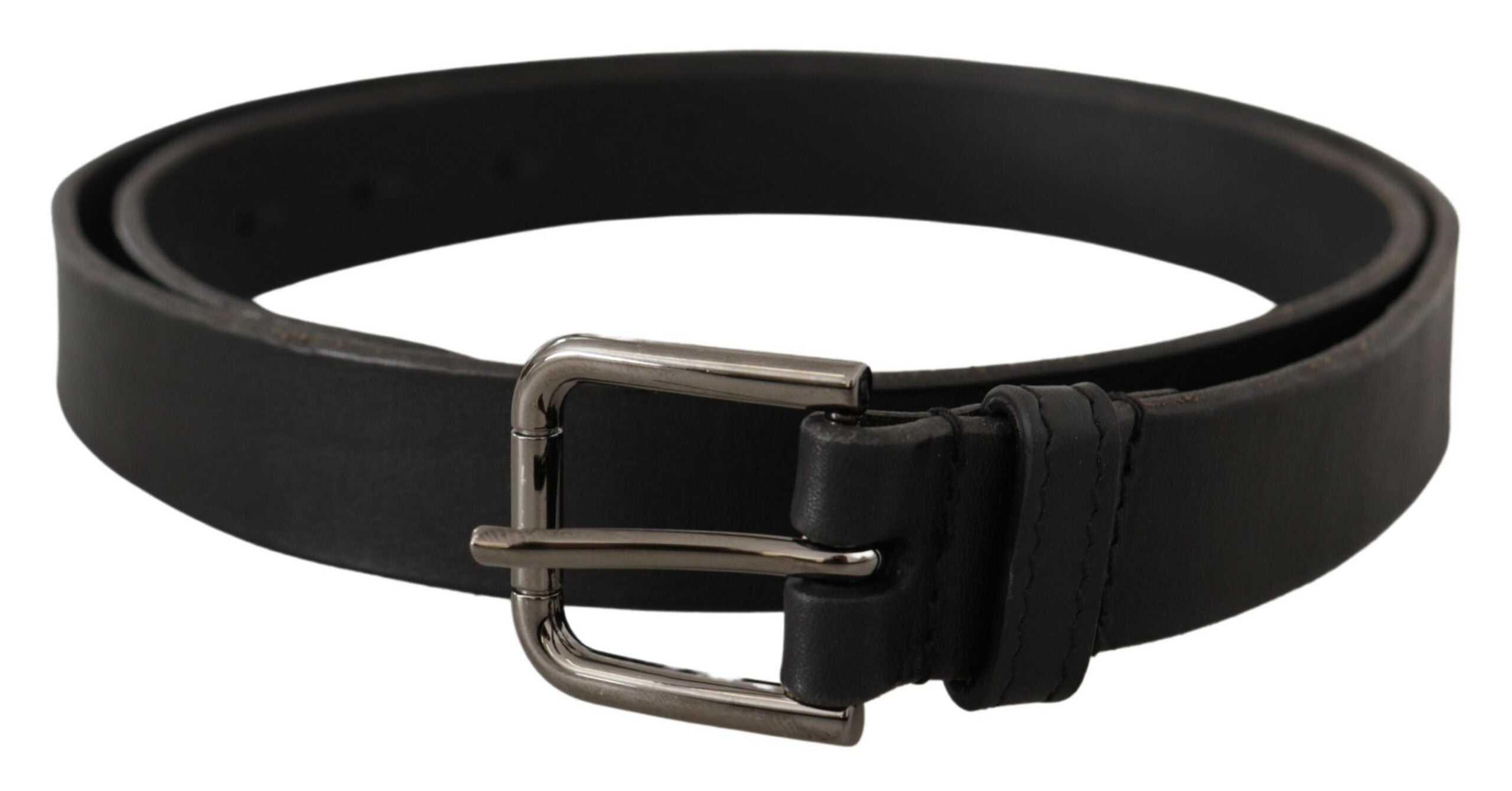 Black Calf Leather Logo Engraved Metal Buckle Belt - 90-cm-36-inches