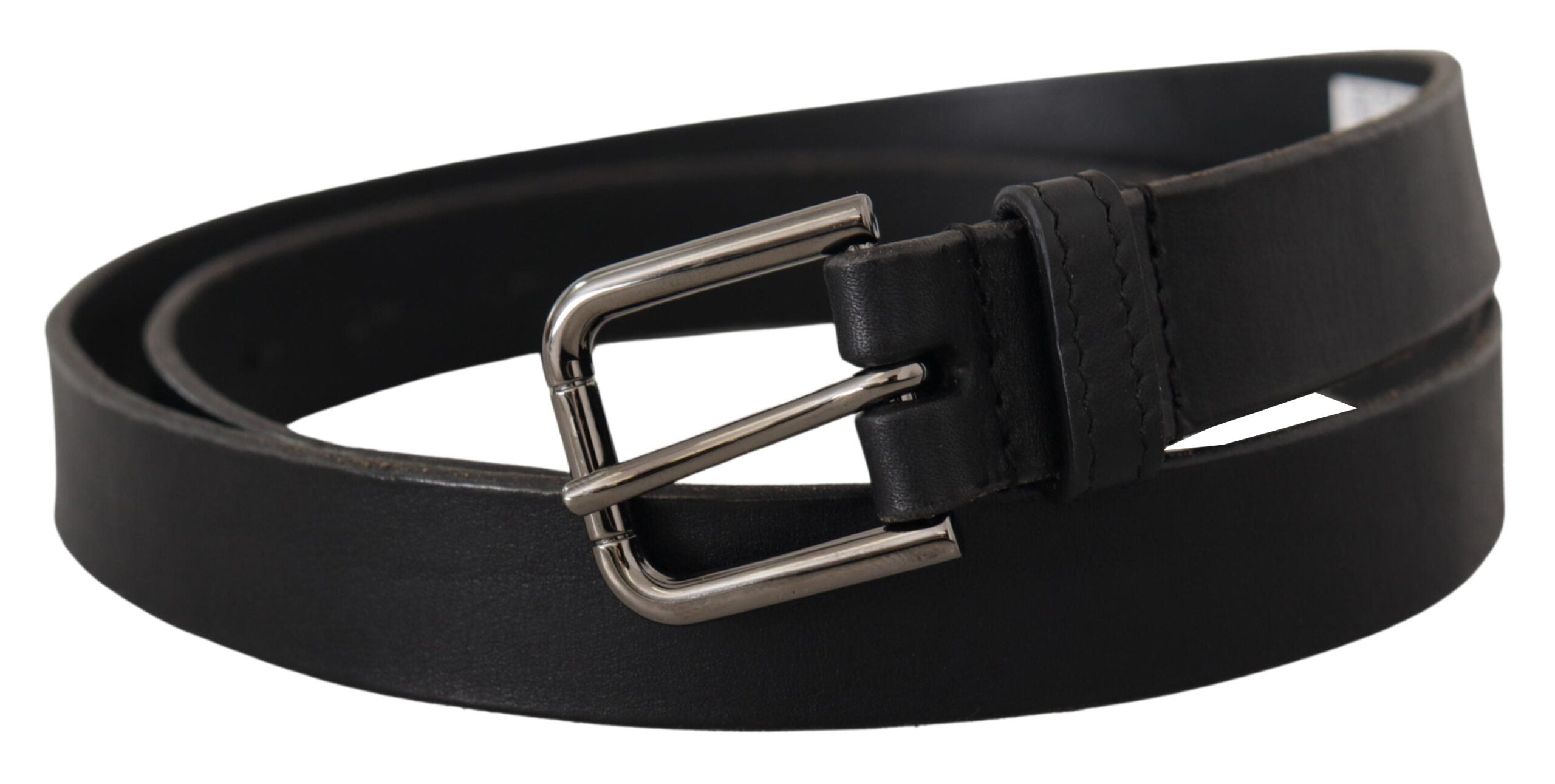 Black Calf Leather Logo Engraved Metal Buckle Belt - 90-cm-36-inches