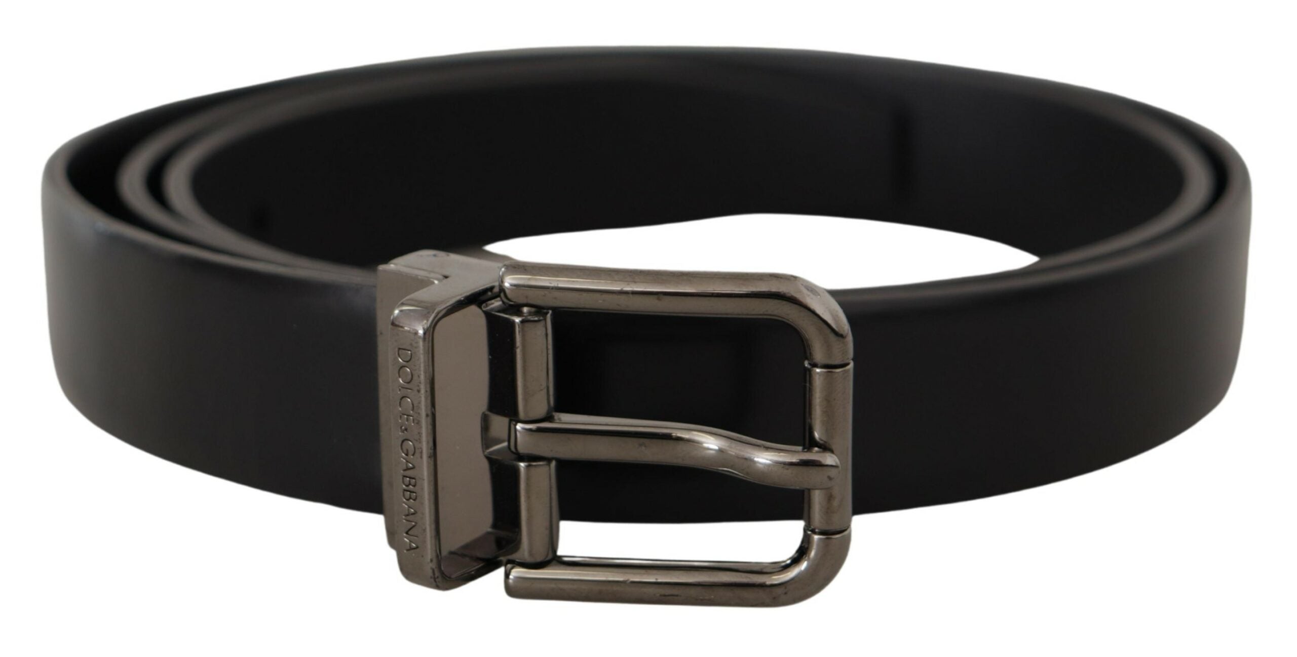Black Calf Leather Logo Engraved Metal Buckle Belt - 95-cm-38-inches