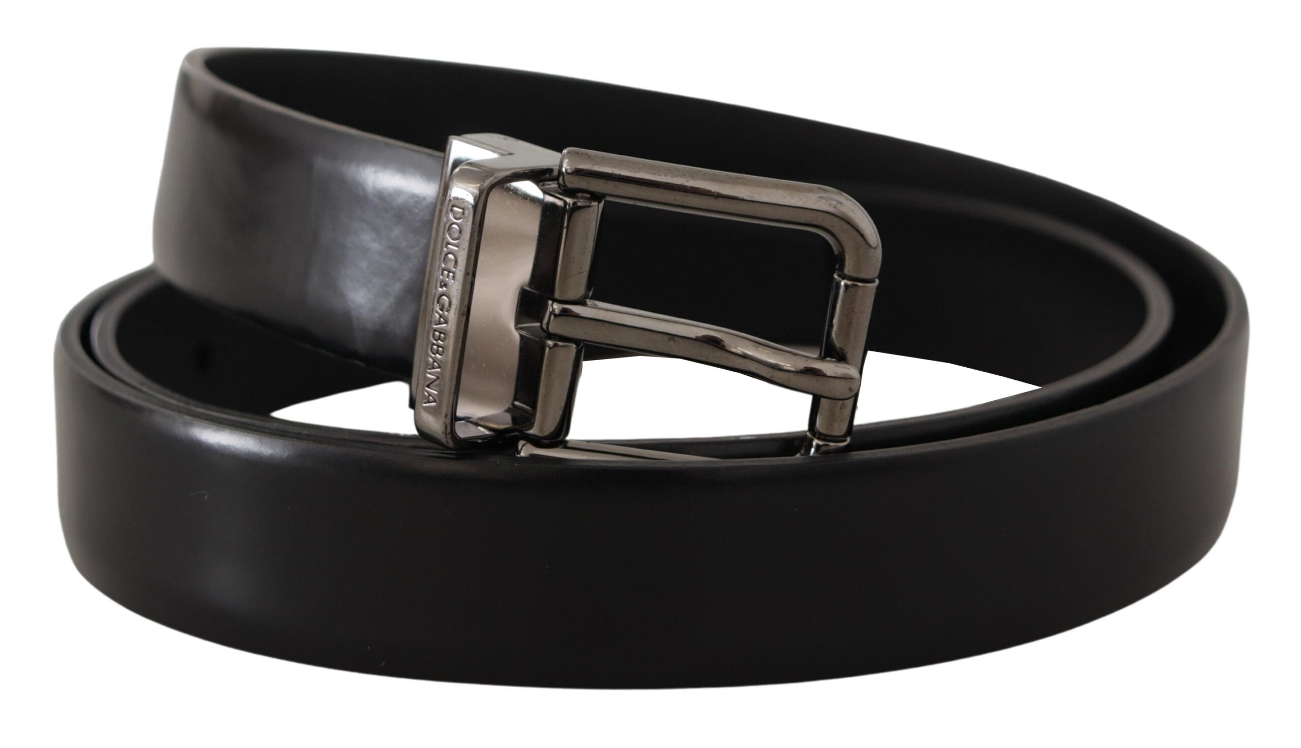 Black Calf Leather Logo Engraved Metal Buckle Belt - 95-cm-38-inches