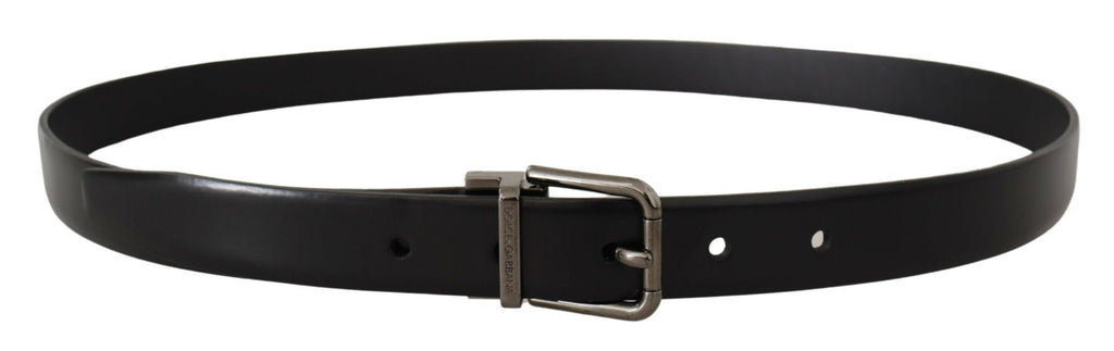 Black Calf Leather Logo Engraved Metal Buckle Belt - 95-cm-38-inches