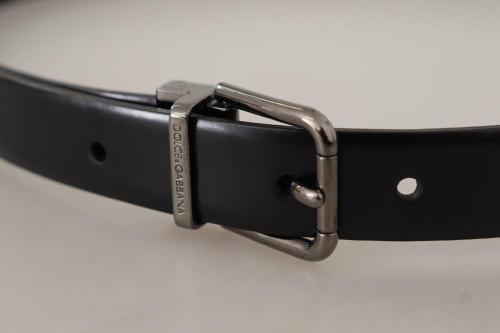 Black Calf Leather Logo Engraved Metal Buckle Belt - 95-cm-38-inches