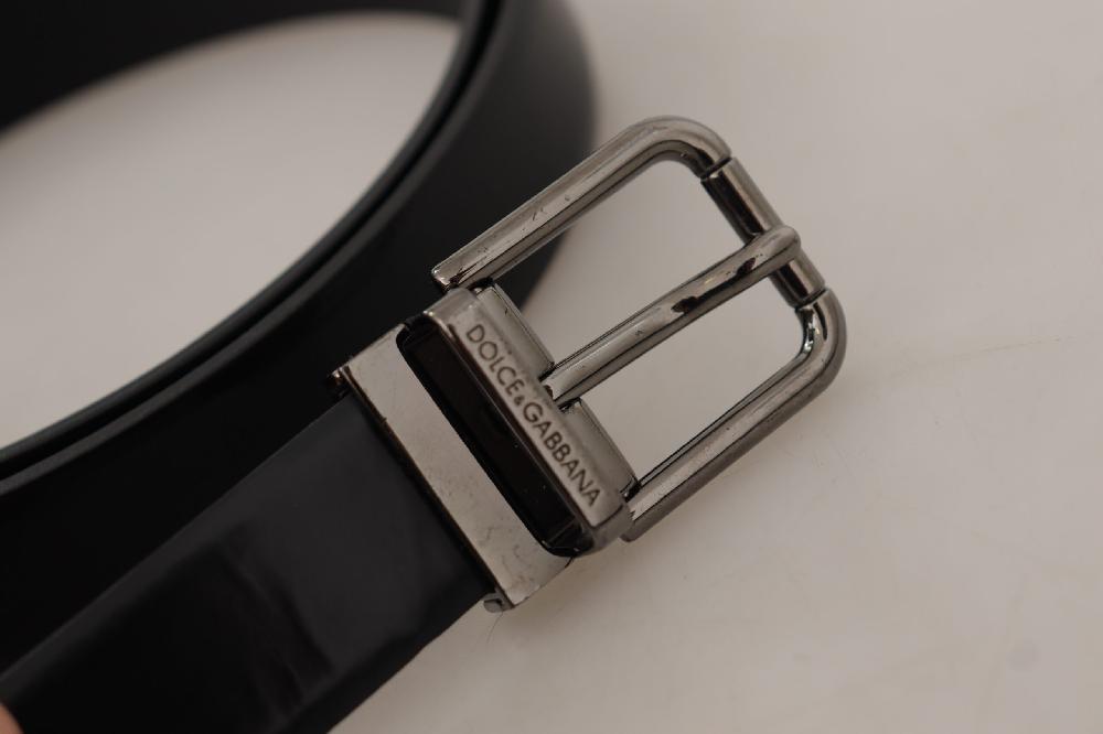 Black Calf Leather Logo Engraved Metal Buckle Belt - 95-cm-38-inches
