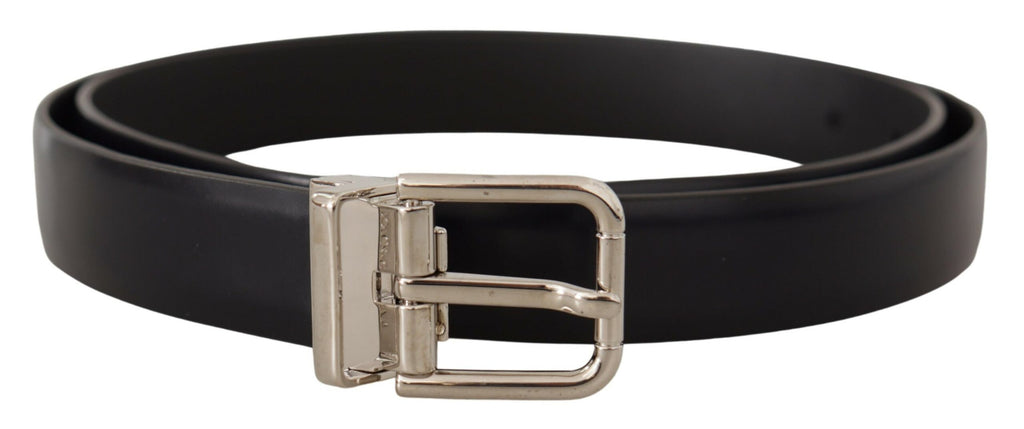 Black Calf Leather Classic Logo Metal Buckle Belt - 100-cm-40-inches