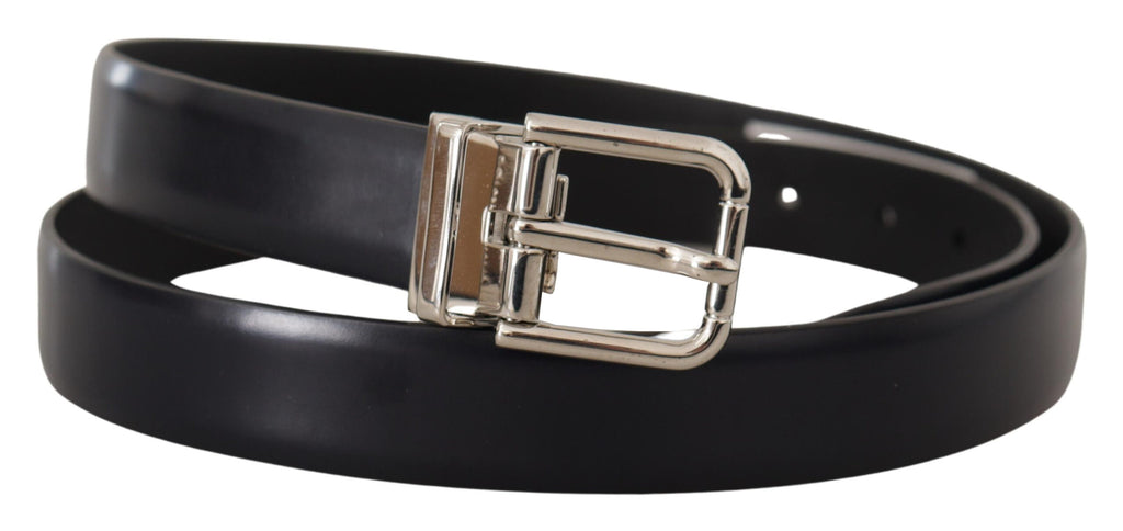 Black Calf Leather Classic Logo Metal Buckle Belt - 100-cm-40-inches