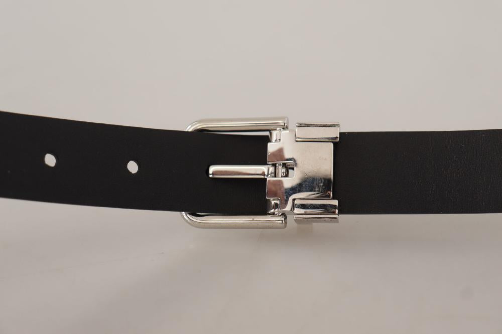 Black Calf Leather Classic Logo Metal Buckle Belt - 100-cm-40-inches