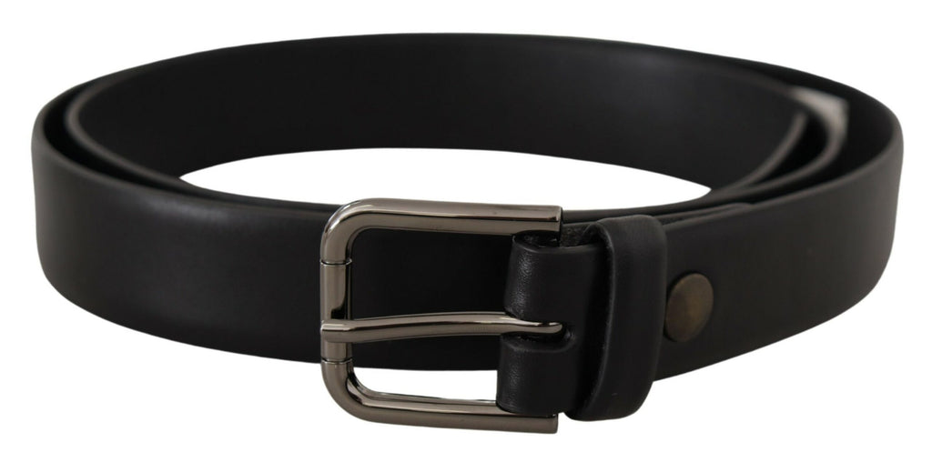Black Calf Leather Classic Logo Metal Buckle Belt - 80-cm-32-inches