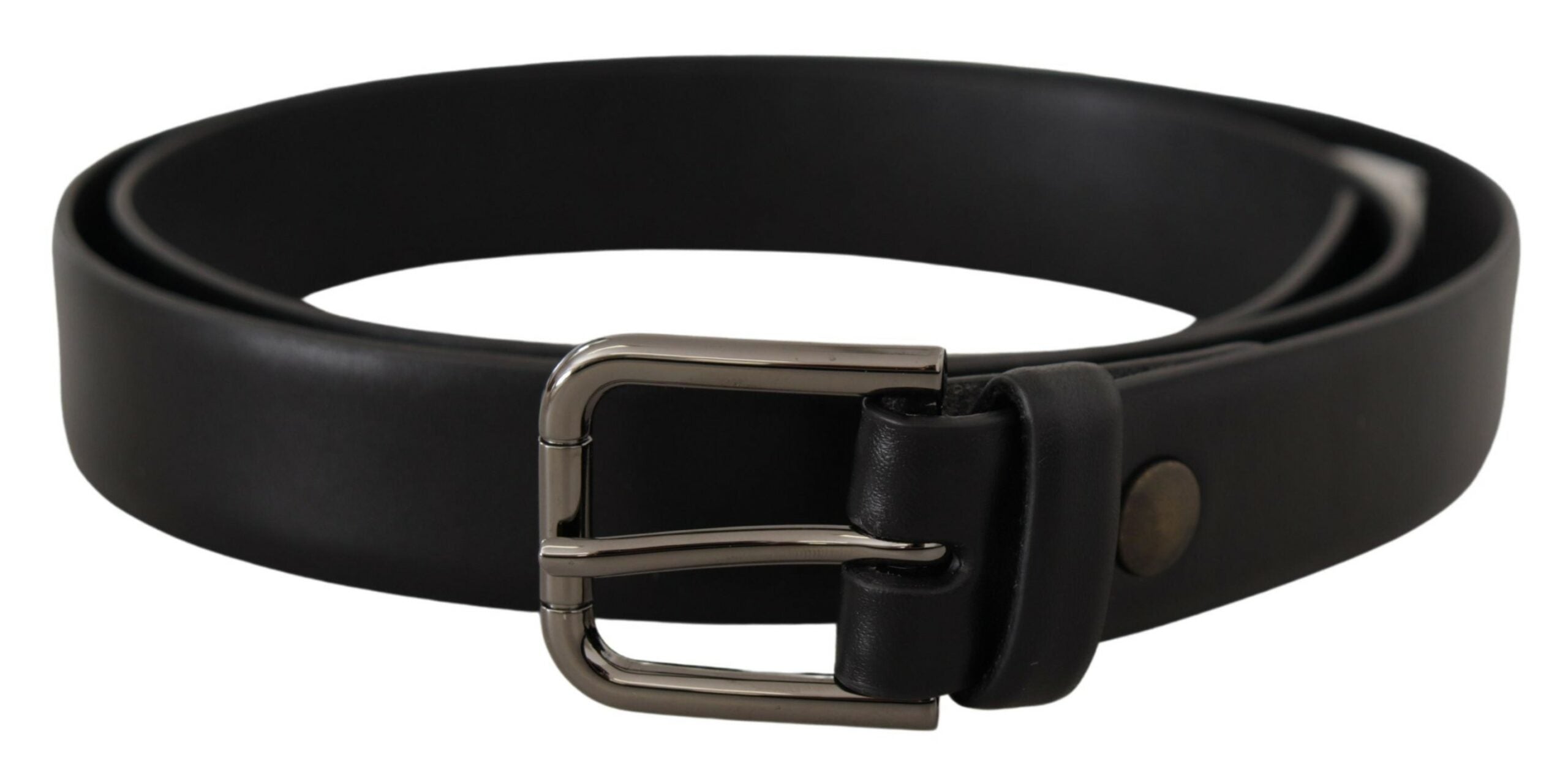 Black Calf Leather Classic Logo Metal Buckle Belt - 80-cm-32-inches