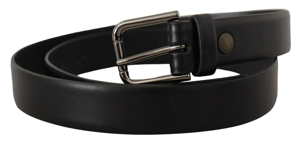 Black Calf Leather Classic Logo Metal Buckle Belt - 80-cm-32-inches
