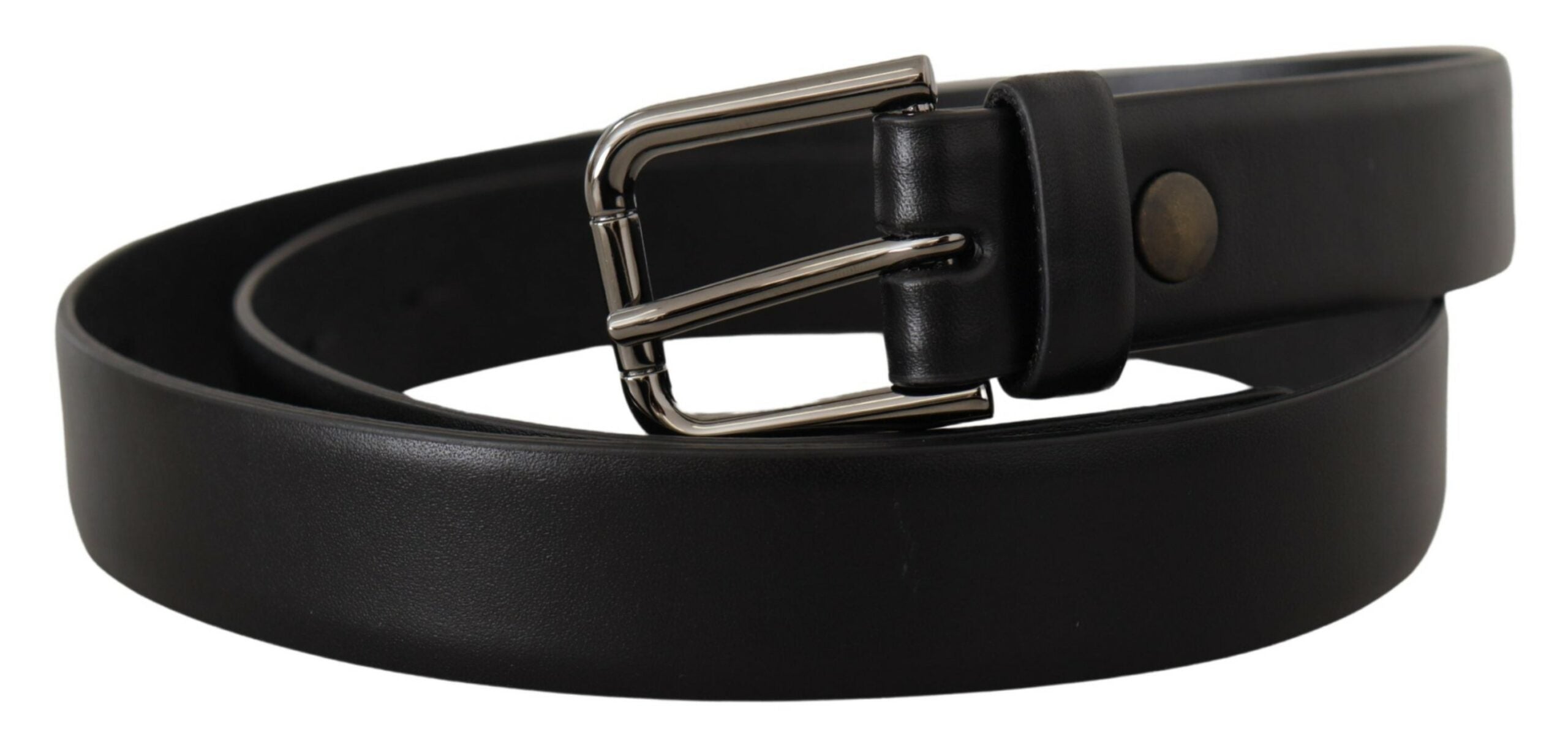 Black Calf Leather Classic Logo Metal Buckle Belt - 80-cm-32-inches