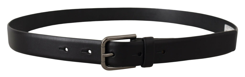 Black Calf Leather Classic Logo Metal Buckle Belt - 80-cm-32-inches