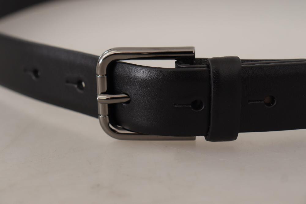 Black Calf Leather Classic Logo Metal Buckle Belt - 80-cm-32-inches