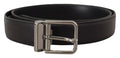 Black Calf Leather Logo Engraved Metal Buckle Belt - 90-cm-36-inches