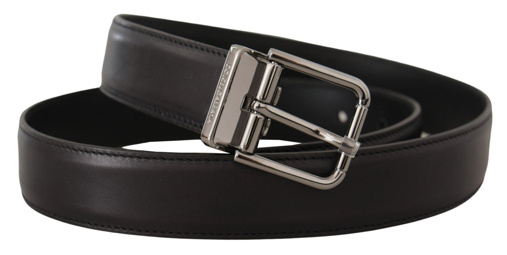 Black Calf Leather Logo Engraved Metal Buckle Belt - 90-cm-36-inches