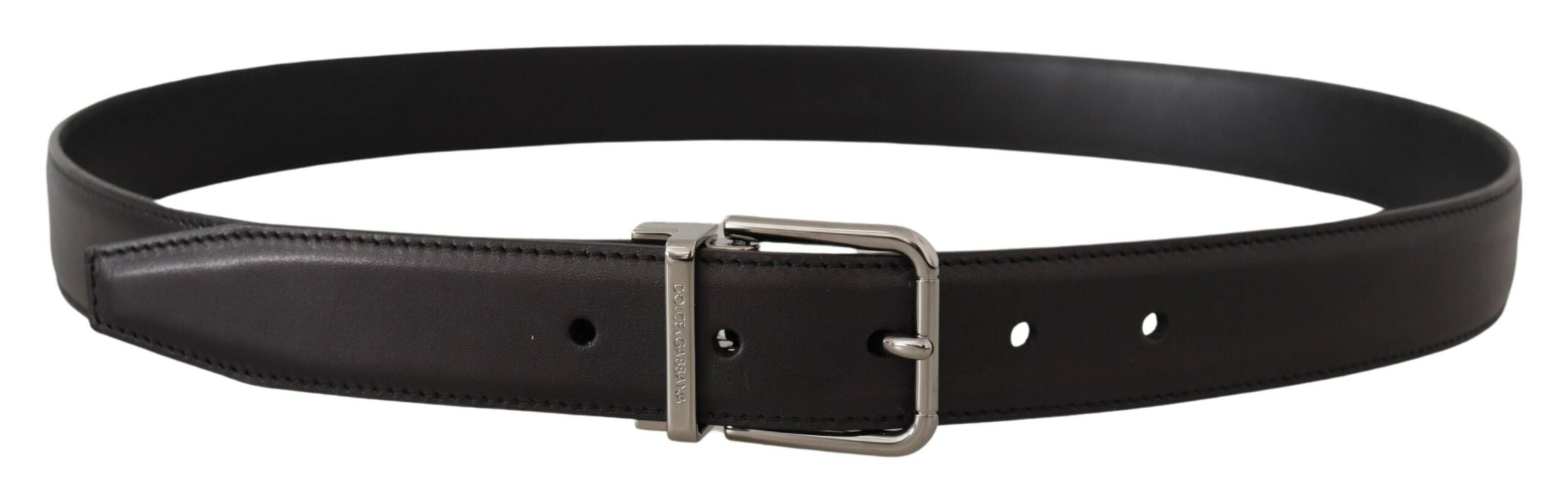 Black Calf Leather Logo Engraved Metal Buckle Belt - 90-cm-36-inches