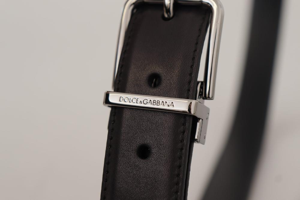 Black Calf Leather Logo Engraved Metal Buckle Belt - 90-cm-36-inches