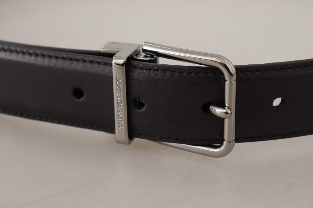 Black Calf Leather Logo Engraved Metal Buckle Belt - 90-cm-36-inches