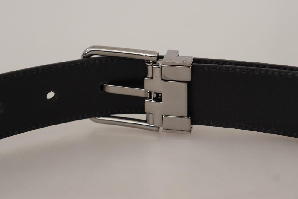 Black Calf Leather Logo Engraved Metal Buckle Belt - 90-cm-36-inches