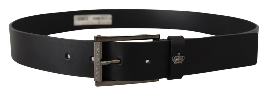Black Calf Leather Engraved Crown Logo Buckle Belt - 90-cm-36-inches