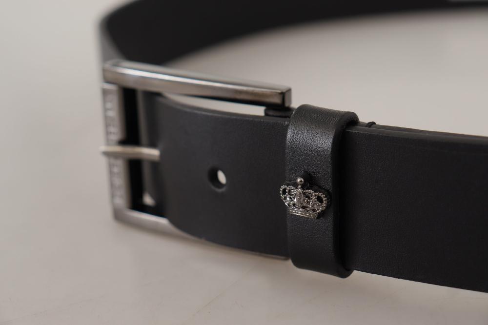Black Calf Leather Engraved Crown Logo Buckle Belt - 90-cm-36-inches