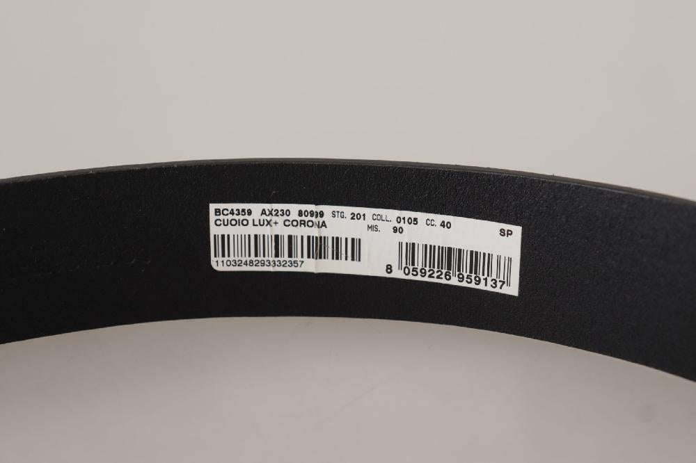 Black Calf Leather Engraved Crown Logo Buckle Belt - 90-cm-36-inches