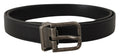 Black Plain Leather Vintage Logo Metal Buckle Belt - 85-cm-34-inches