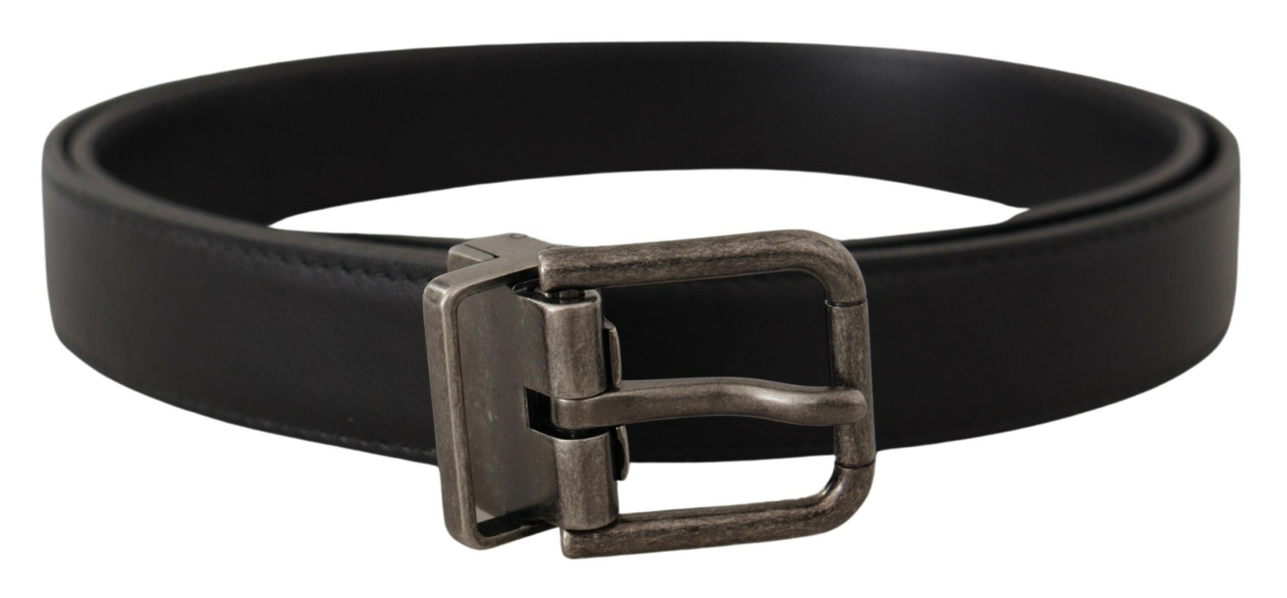 Black Plain Leather Vintage Logo Metal Buckle Belt - 85-cm-34-inches