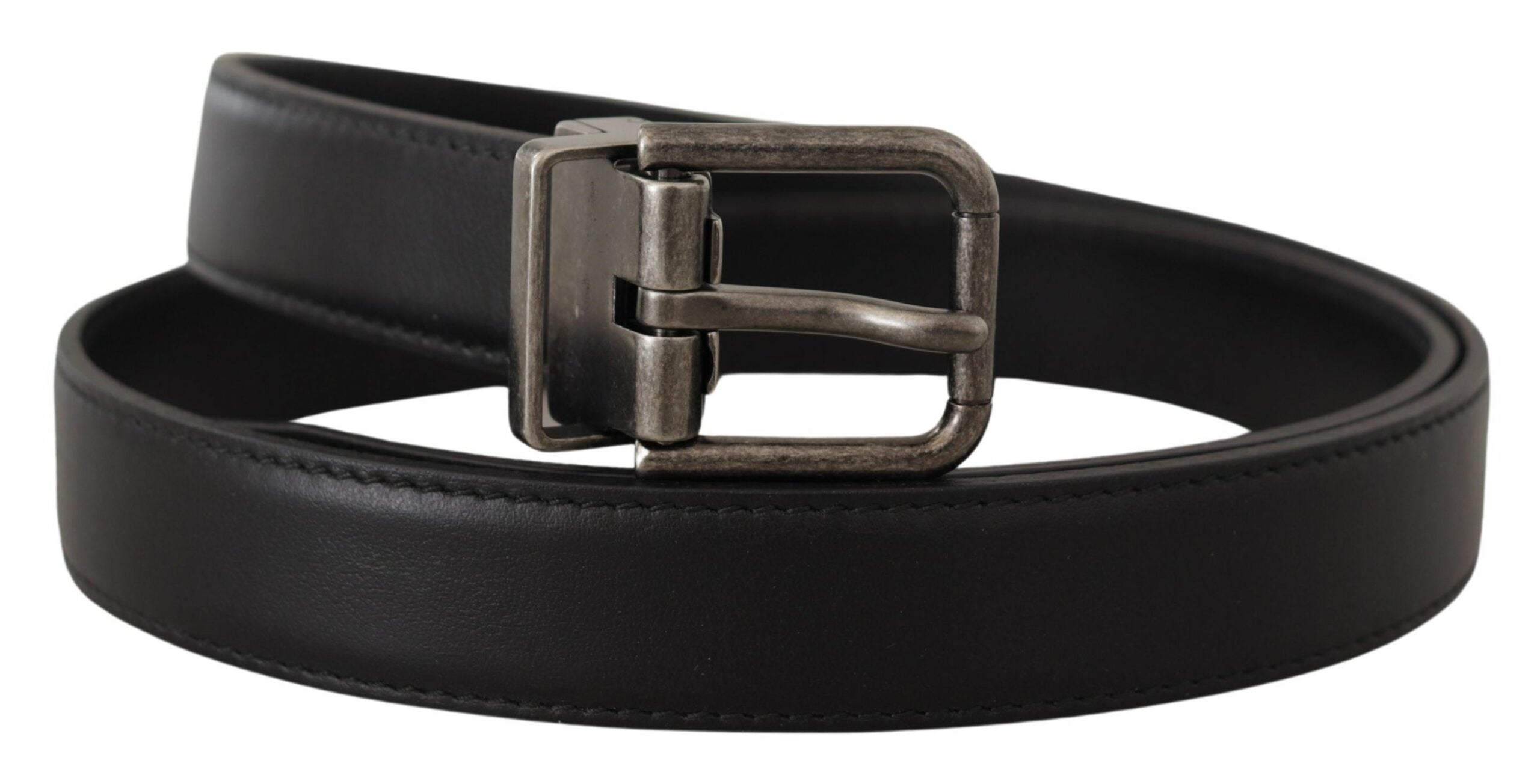 Black Plain Leather Vintage Logo Metal Buckle Belt - 85-cm-34-inches