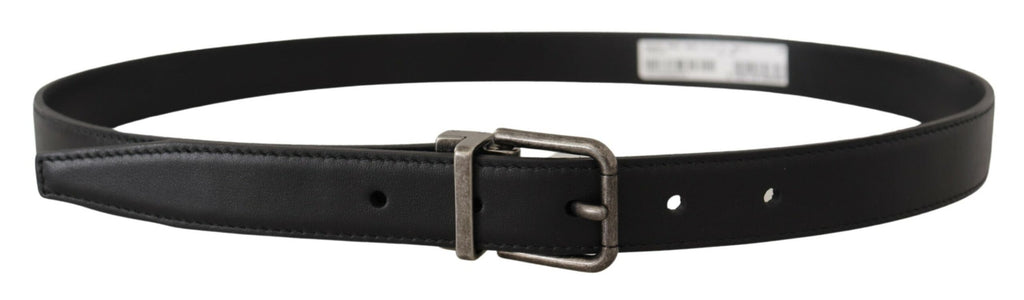 Black Plain Leather Vintage Logo Metal Buckle Belt - 85-cm-34-inches