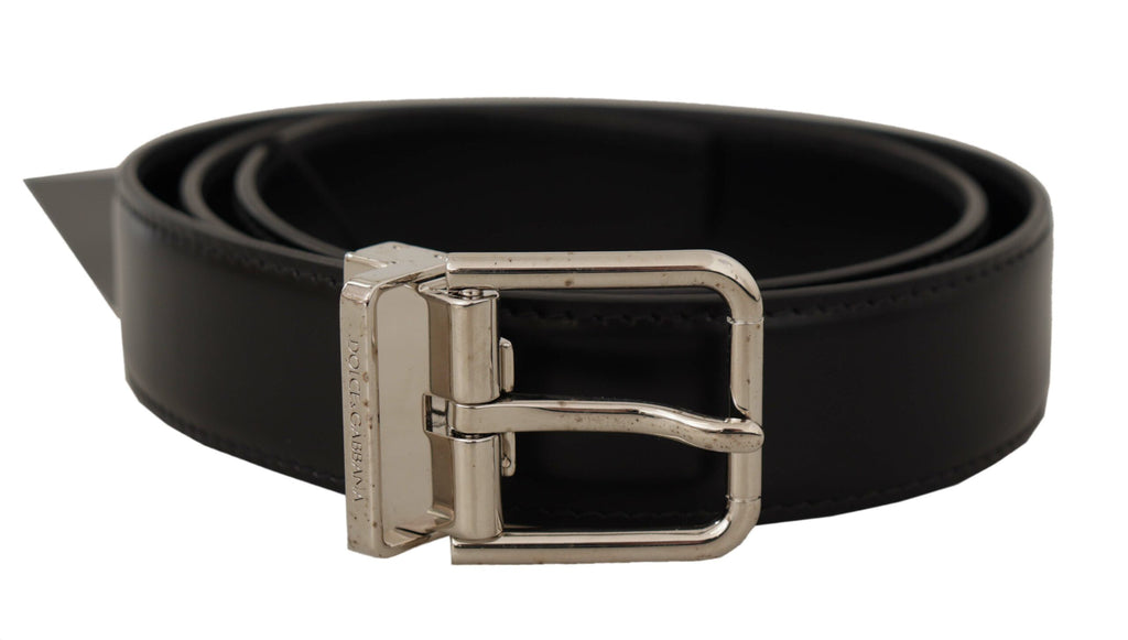 Black Calf Leather Silver Tone Metal Buckle Belt - 85-cm-34-inches