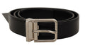 Black Calf Leather Silver Tone Metal Buckle Belt - 85-cm-34-inches