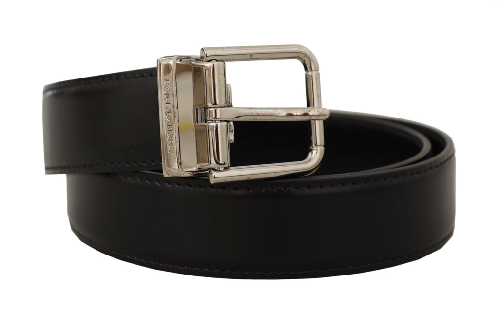 Black Calf Leather Silver Tone Metal Buckle Belt - 85-cm-34-inches