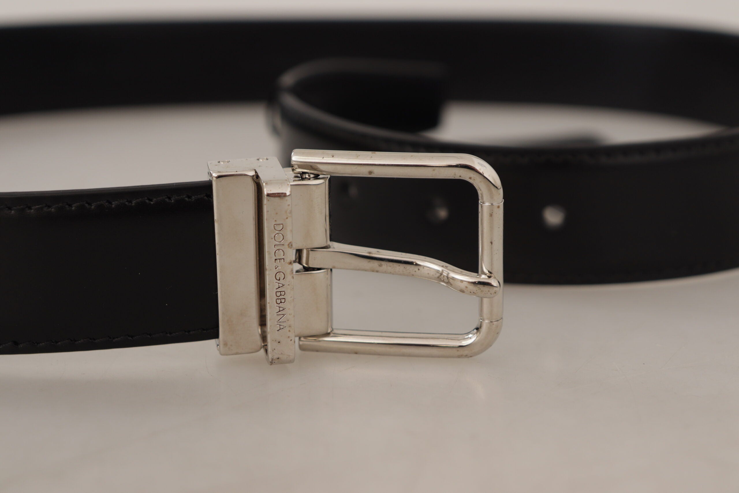 Black Calf Leather Silver Tone Metal Buckle Belt - 85-cm-34-inches
