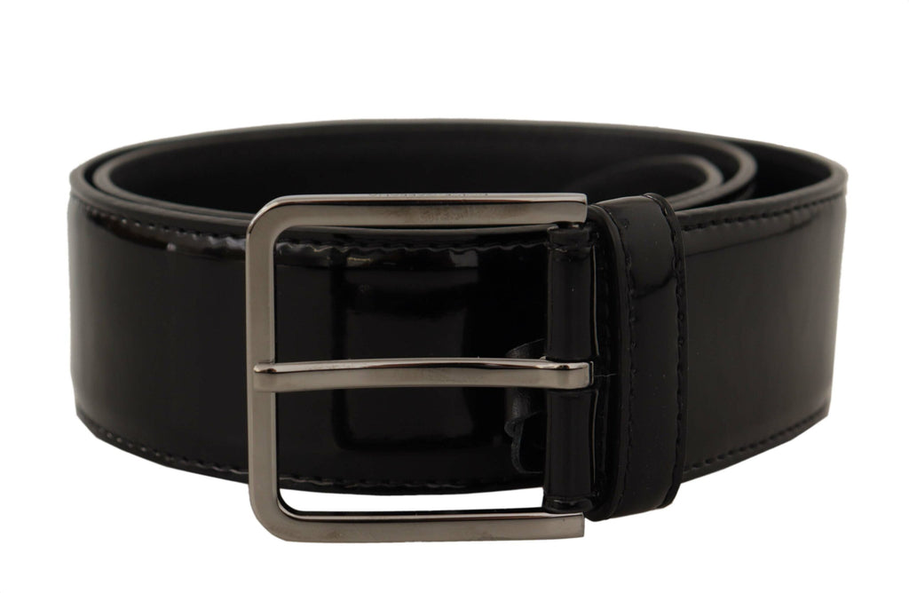 Black Patent Leather Logo Engraved Buckle Belt - 70-cm-28-inches