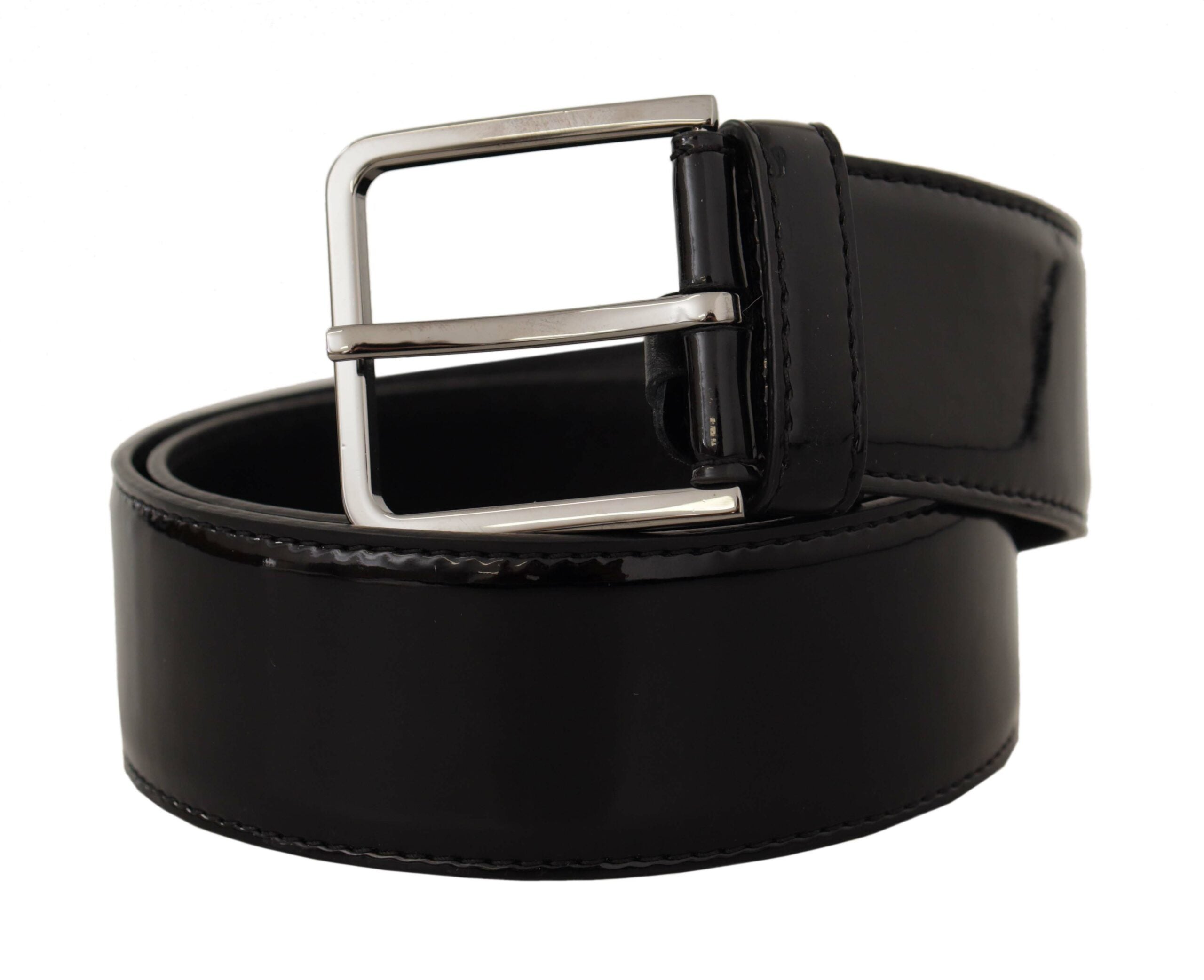 Black Patent Leather Logo Engraved Buckle Belt - 70-cm-28-inches