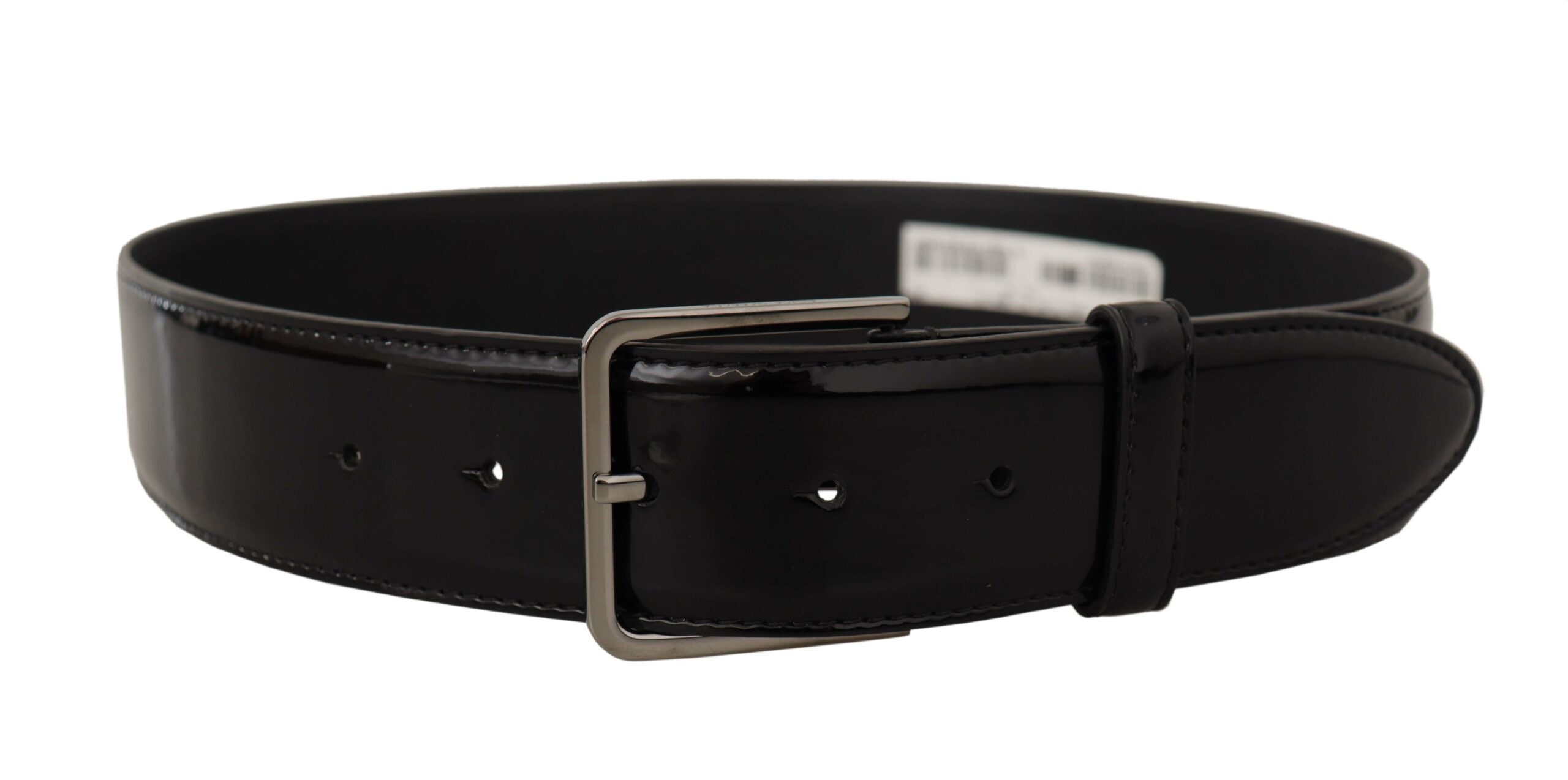 Black Patent Leather Logo Engraved Buckle Belt - 70-cm-28-inches