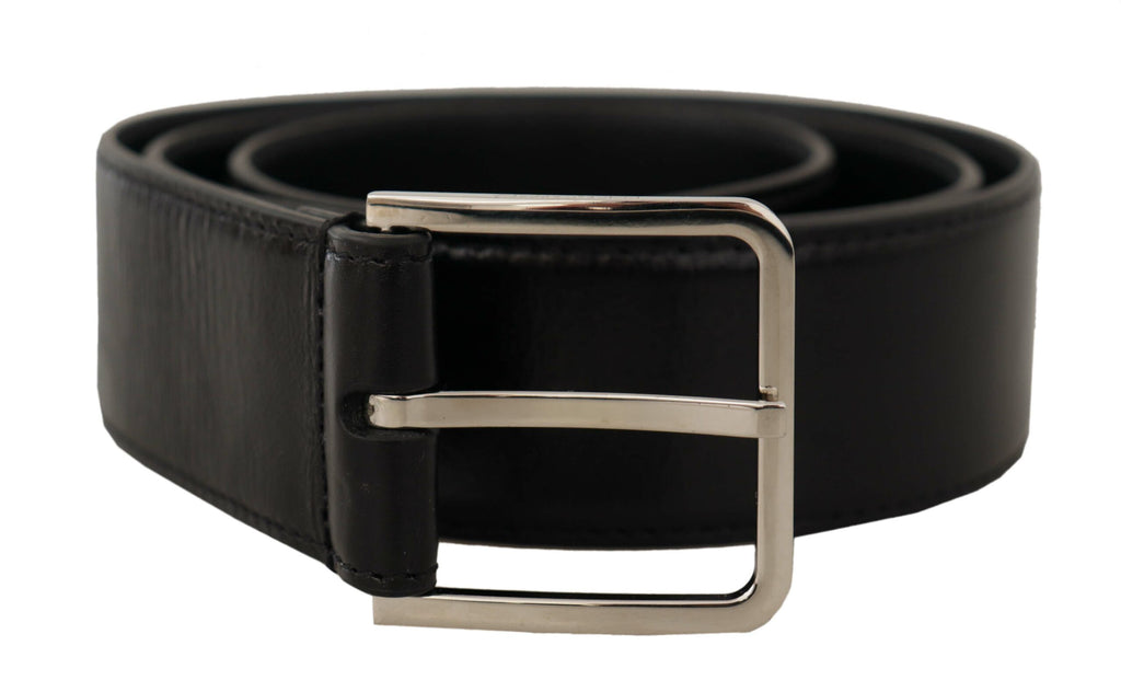 Black Calf Leather Logo Engraved Metal Buckle Belt - 85-cm-34-inches