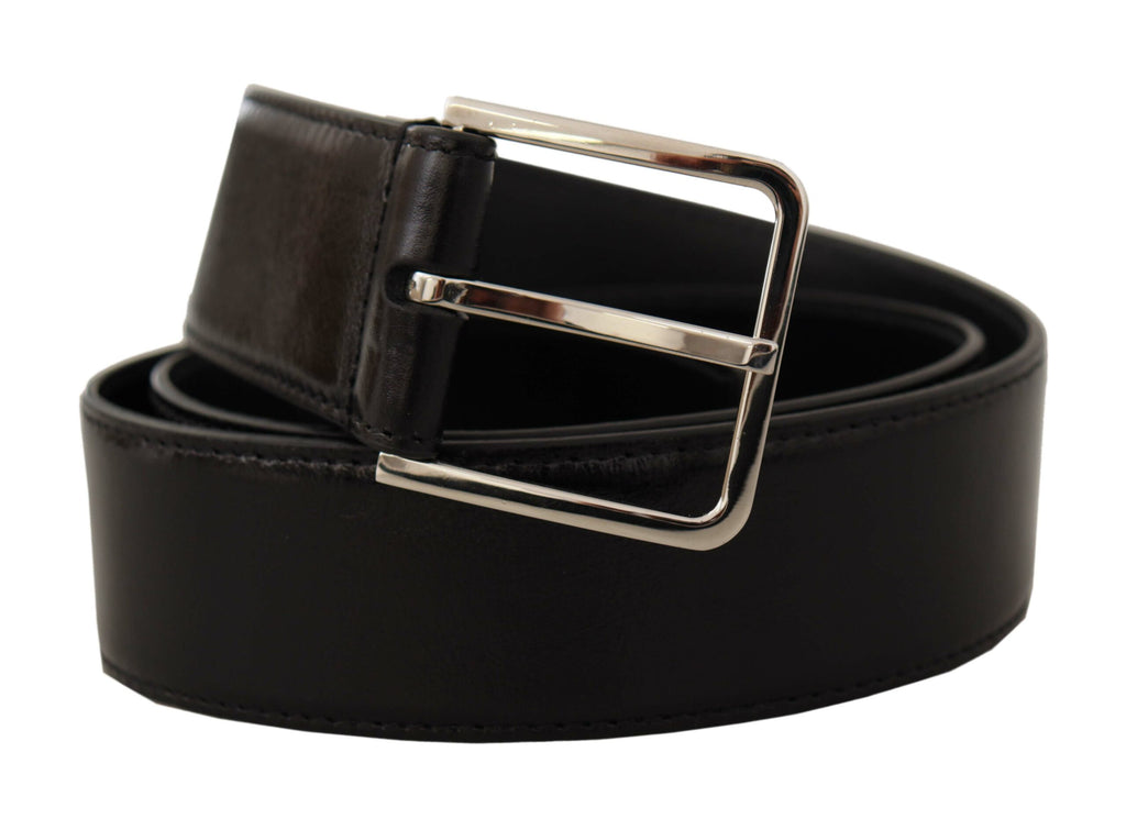 Black Calf Leather Logo Engraved Metal Buckle Belt - 85-cm-34-inches