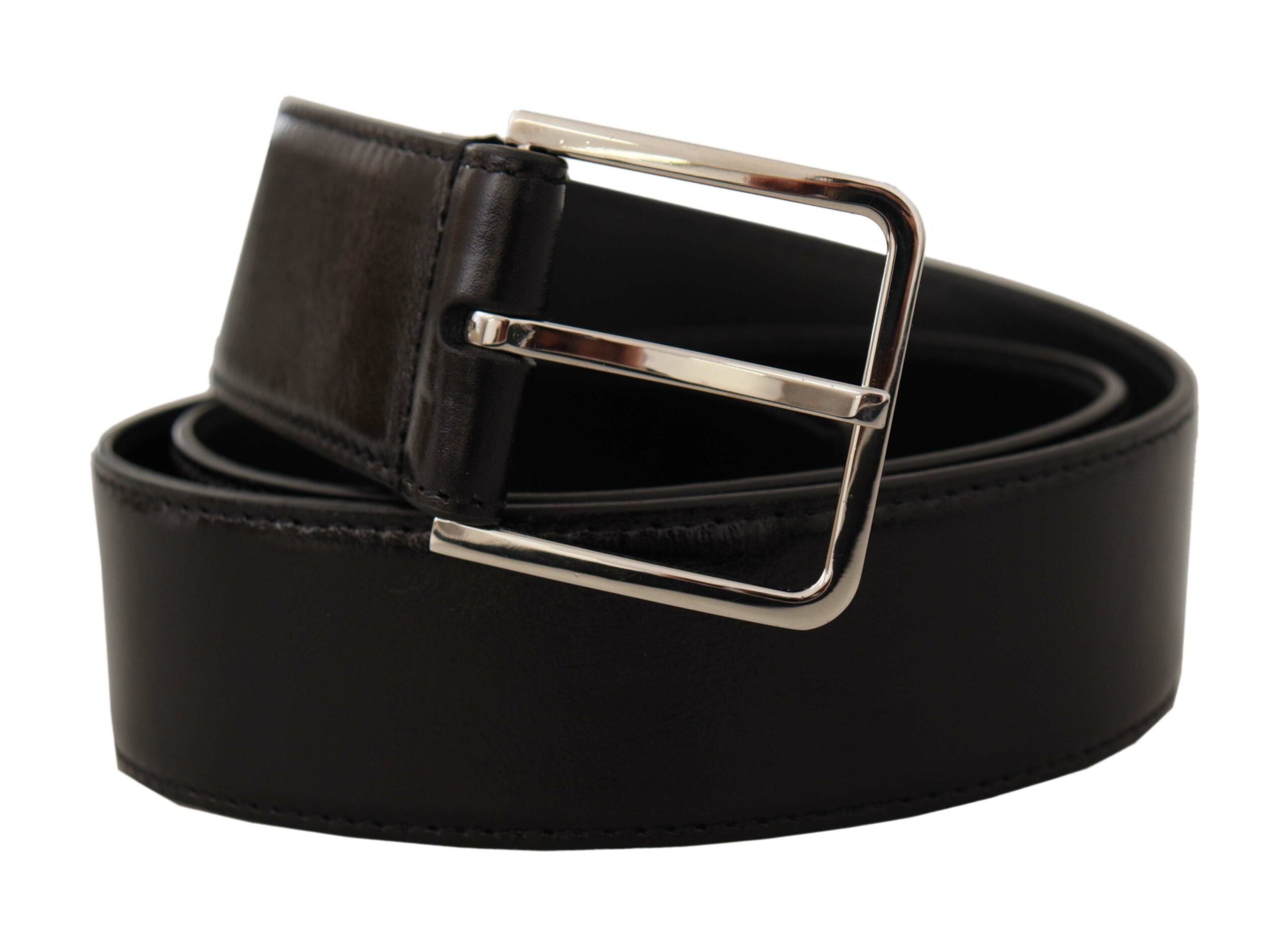 Black Calf Leather Logo Engraved Metal Buckle Belt - 85-cm-34-inches