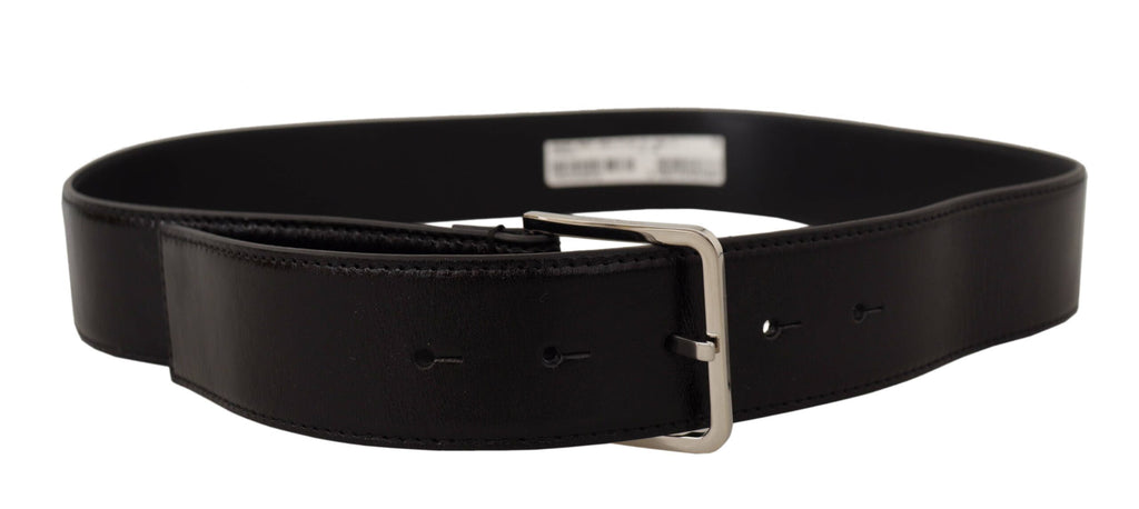 Black Calf Leather Logo Engraved Metal Buckle Belt - 85-cm-34-inches