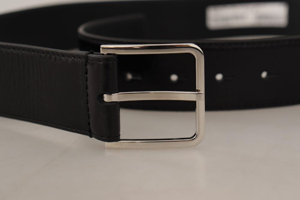 Black Calf Leather Logo Engraved Metal Buckle Belt - 85-cm-34-inches