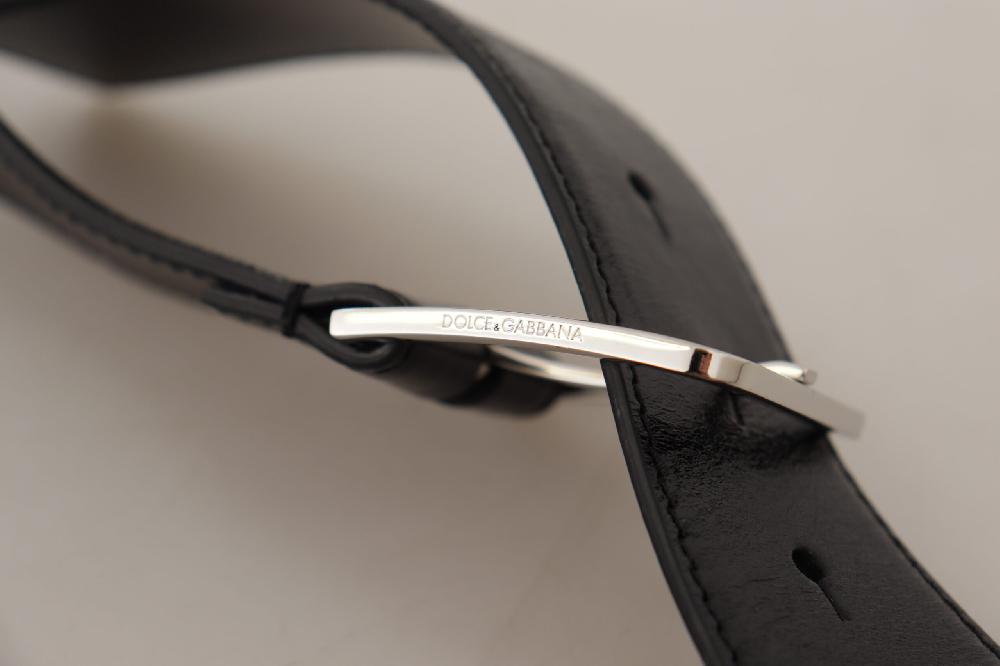 Black Calf Leather Logo Engraved Metal Buckle Belt - 85-cm-34-inches