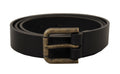 Black Calf Leather Logo Brass Metal Buckle Belt - 90-cm-36-inches
