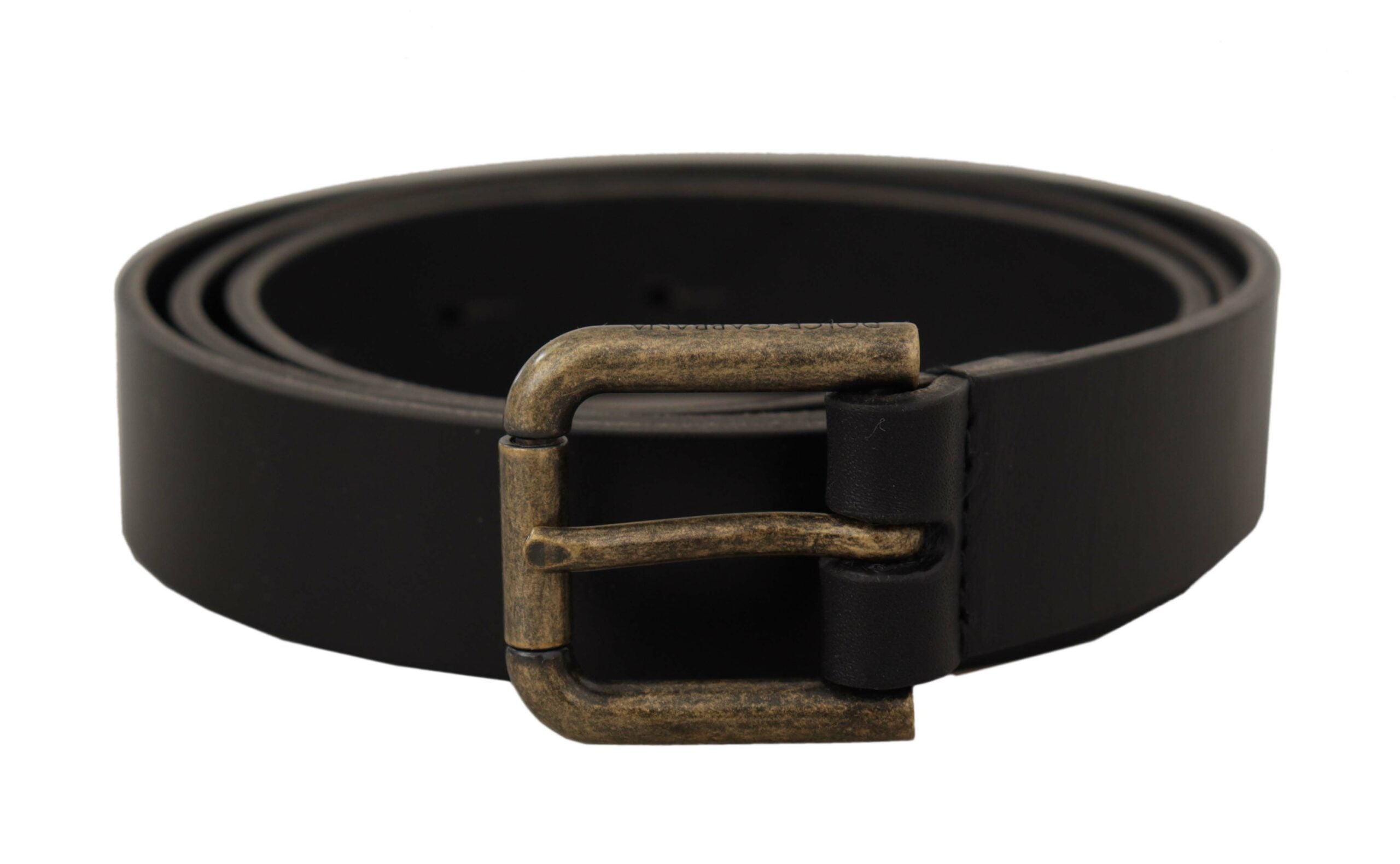 Black Calf Leather Logo Brass Metal Buckle Belt - 90-cm-36-inches