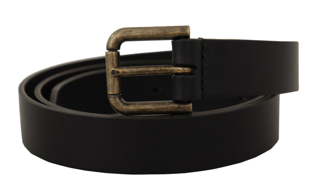 Black Calf Leather Logo Brass Metal Buckle Belt - 90-cm-36-inches