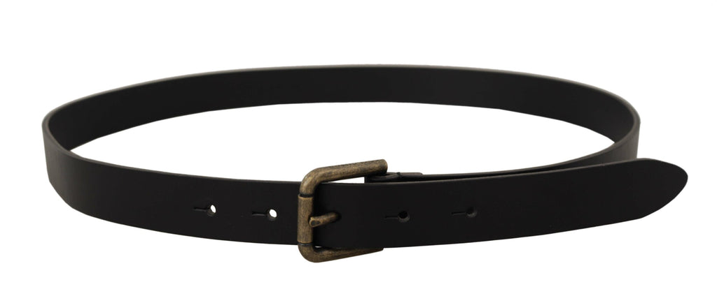 Black Calf Leather Logo Brass Metal Buckle Belt - 90-cm-36-inches