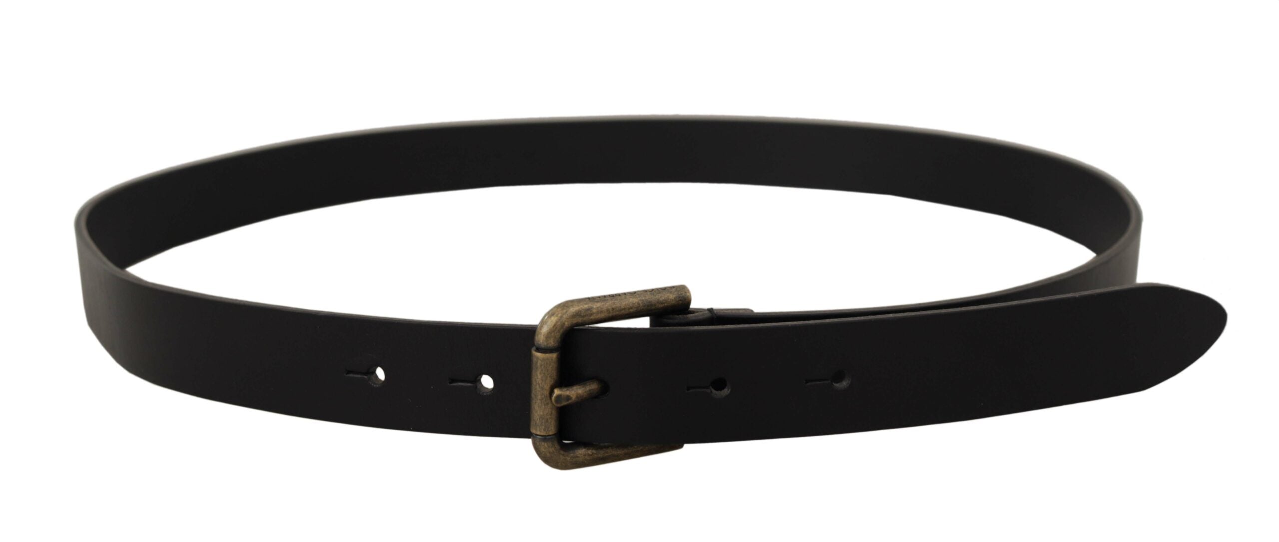 Black Calf Leather Logo Brass Metal Buckle Belt - 90-cm-36-inches