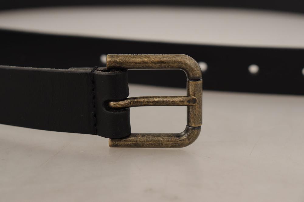Black Calf Leather Logo Brass Metal Buckle Belt - 90-cm-36-inches