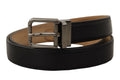 Black Calf Leather Logo Engraved Metal Buckle Belt - 90-cm-36-inches