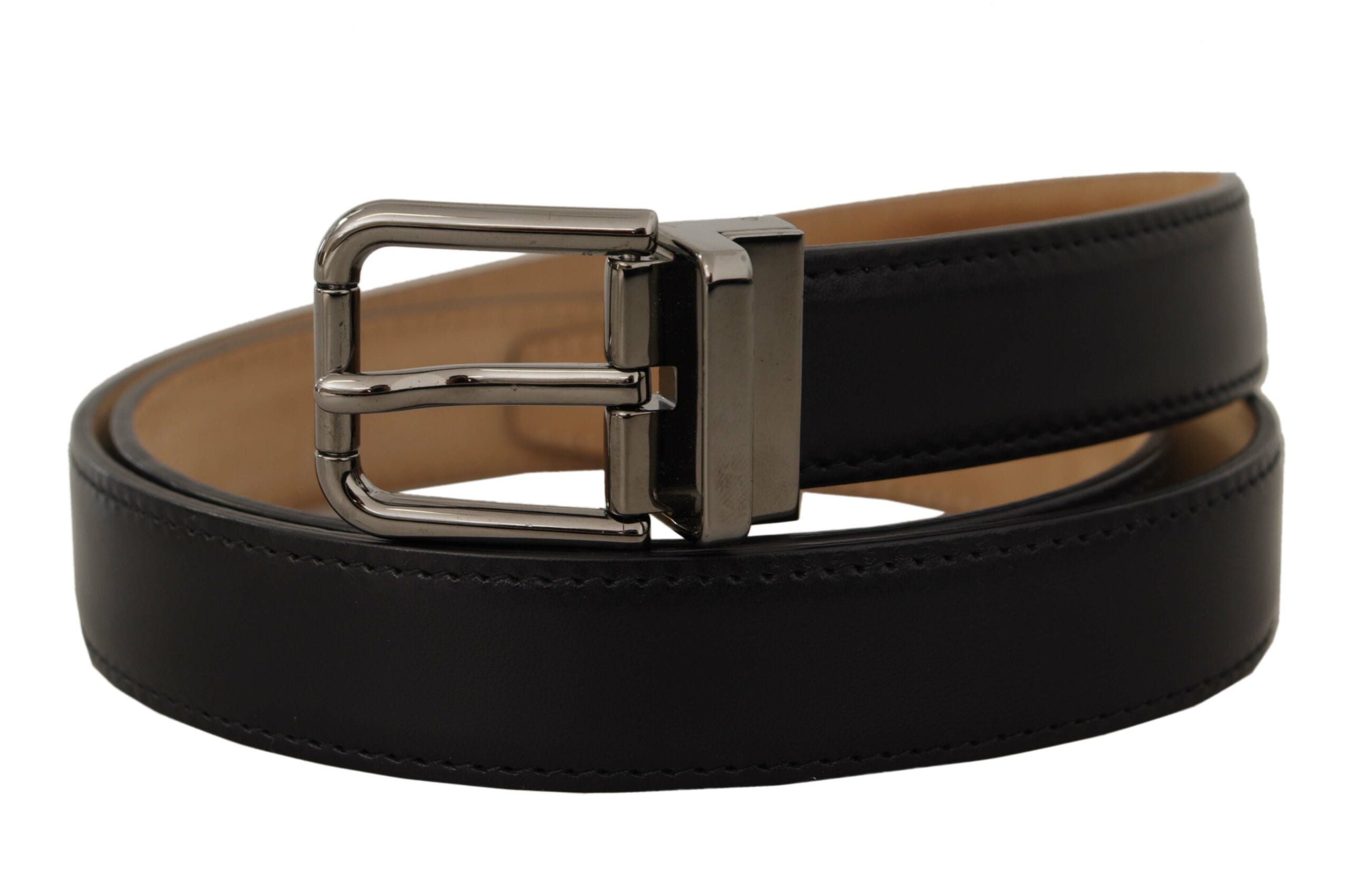 Black Calf Leather Logo Engraved Metal Buckle Belt - 90-cm-36-inches